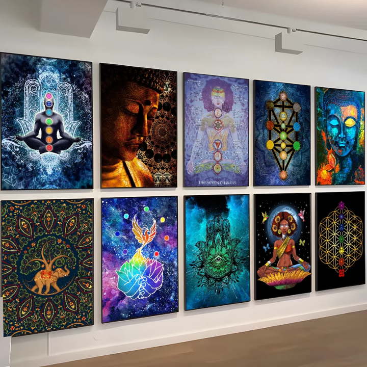 Indian Buddha Statue Meditation 7 Chakra WhiteCanvas Poster Waterproof ...