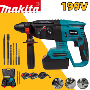 Makita สว่านโรตารี่สว่านไร้สาย 199V รุ่น สว่านกระแทกไฟฟ้าแบบไม่มีแปรงถ่านแบบชาร์จไฟได้ มอเตอร์ไร้แปรงถ่ Cordless Rotary Hammer เครื่องมือสว่านกระแทกคอนกรีตอเนกประสงค์ ขนาด DFR ดอกสว่าน *6