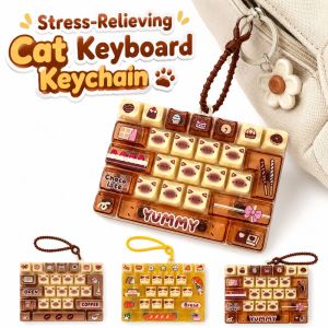 INNICE 26 Keys Cat Keyboard Stress Relief Keychain Key Button Cartoon Keyboard Squeeze Toy Cute 3Styles Bookbag Pendant For AdultsTeenagersKid