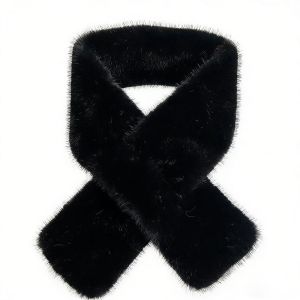 JAYQQ Solid Color Cross Scarf Thickened Soft Neckerchief Wrap Winter Warm Faux Mink Fur Faux Rabbit Fur Scarf Autumn Winter