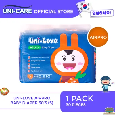 UniLove Airpro Baby Diaper 30s (Small) Pack of 1 - Hypoallergenic | Super Absorbent | Ultrasoft | Neutralizes PH Level | Double Leakguard | Taped type | Breathable