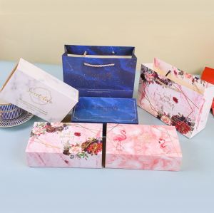 Gift box paper bag Marble Sky blue Stary night Constellation Mooncake Cookies box Wedding door gift Borong Kotak hadiah perkahwinan Kotak biskut flamingo