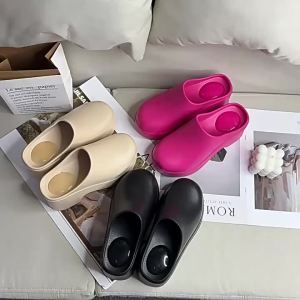 [Free Shipping] WomenS Thick-Soled Waterproof Platform Slippers Odor-Resistant Lightweight And Comfortable For Outdoor Wear Half-Slippers With A Wedge Heel