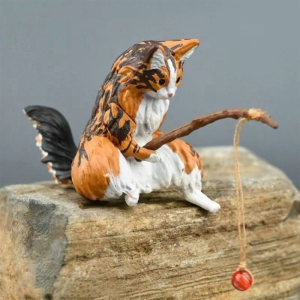 Fishtank Pendant Aquariums Decoration Resin Fishing Cat Figurine Aquatic Pet Safe Habitat Ornament Landscaping Statue
