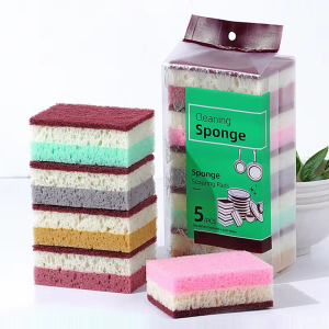 Three-color Thickening Cleaning Sponge Double-sided Household Scouring Pad Kitchen Dishwashing Sponge