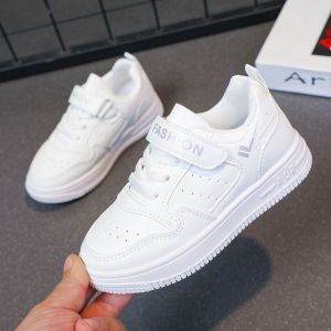 Campus Little White Shoes 2024 New Boys Board Shoes Girls Low Top Leather Performance White Soft Sole Lightweight Sports Shoes