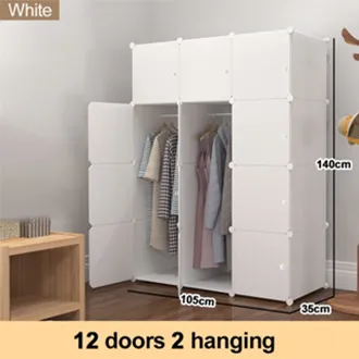 Almari Pakaian Storage Cabinet Black/White Door Cabinet Hanging Clothes Organiser Cartoon Pink/Blue Color Wardrobe Plastic Bedroom Wardrobe/ 卧室衣柜