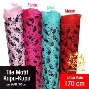 Kain Tile Tila Tulle Motif Kupu per Yard (90cm) Lebar 170cm Murah Kurnia Agung