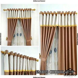 Gorden jendela panjang tirai pintu kamar ukuran 220x135 model smokring ring 12 embos polos grey