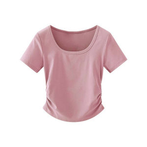 Korean Style Casual Slim Fit Ruched Waist Tshirt Women Daily Tops