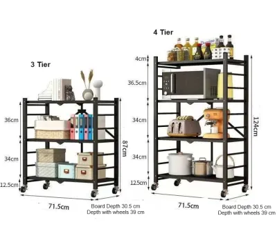 Foldable Steel Rack Shelf storage kitchen living room storeroom store display with wheels