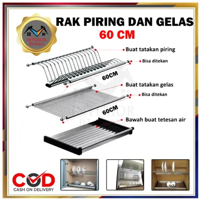 Rak Piring Gantung Tatakan Lemari Kitchen Set Stainless Steel 60 cm - 1 M / Anti Karat