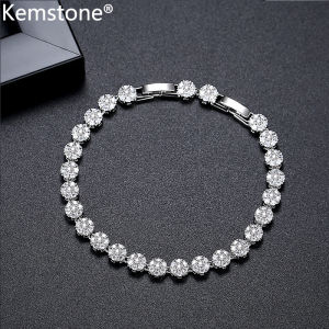 Kemstone Delicate Micro-Set Zirconia Flower Bracelet Tennis Chain Womens Unique Design Gift