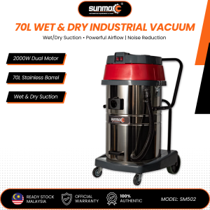 SUNMO SM502 Double Motor 70L Wet and Dry Vacuum Cleaner 2000W Industrial Stainless Steel