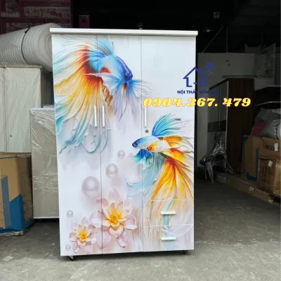 [HỎA TỐC HCM] Tủ nhựa Đài Loan in 3D cá chép - tủ quần áo nhựa cao 1m7 ngang 1m06