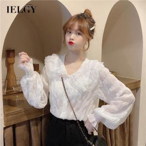 IELGY Áo Voan Hàn Quốc Áo Nữ Dài Tay Cổ Chữ V Phong Cách Phương Tây Mỏng