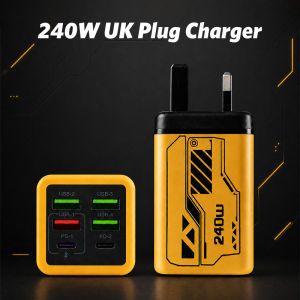 240W Multi Port Charger 6 Ports 4 USB‑A+2 Type‑C Full Protocol Super Fast Charging Wide Compatibility UK Plug 240W快充充电器