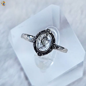Collection Grade Black Rutilated Quartz Full S925 Silver Adjustable Ring