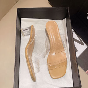 Summer Sheer Heel High Heel Block Heel Simple PVC Sandals with Open Toe Womens Shoes Foreign Trade Shoes