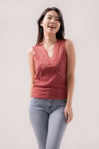 RIMINI - Atasan Cewe Tanktop Casual Renda V-neck Knit S-L - KeviaTop 82448