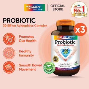 [Bundle of 3] Holistic Way Probiotic Acidophilus Complex 30 Billion – Supports Digestion Immunity & Balanced Gut Flora with Probiotics & Prebiotics (30 Vegetarian Capsules per bottle)