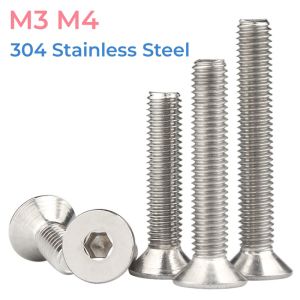 DIN7911 304 Stainless Steel Hexagon Hex Socket Flat Countersunk Head Furniture Screws Allen Bolts M3 M4