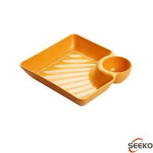 SK Dumpling Plate With Sauce Separator Creative Tableware Kitchen Dishes Square Tray Serving Plates 1Pc