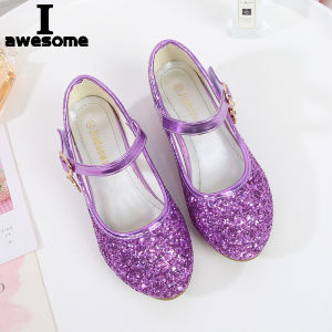 Girls Purple High Heels For Kids Princess RED Leather Shoe Footwear Childrens Dress Party Wedding Shoes Round Toe 1-3CM