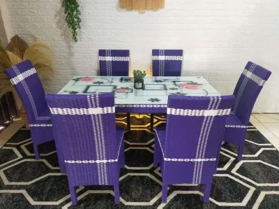 Meja Makan Kursi 6 Rotan Sintetis