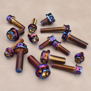 Q-1151 STORE M6 M8 Titanium Bolt 10/15/20/25/30/35/40/45/50/60 Gold/Burnt Blue Titanium Flange High Quality With Drilled Holes Hex Head Bolts Motorcycle