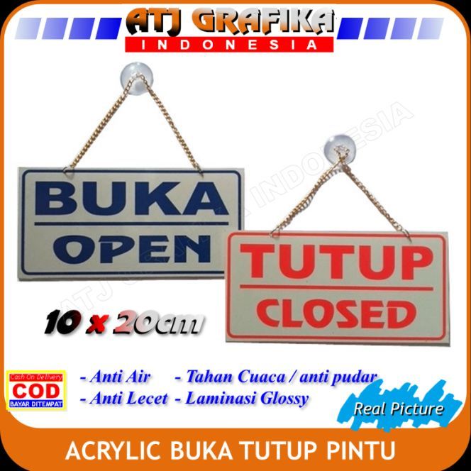 gantungan pintu buka tutup stiker open closed acrylic sign pintu toko kantor rumah