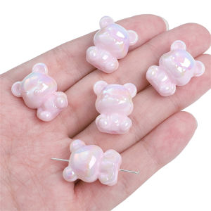 DIY ลูกปัดอะคริลิครูปหมีแบบหลวมมีรูสำหรับต่างหูสร้อยข้อมือสร้อยคอพวงกุญแจเครื่องประดับทำเครื่องเพชร DIY 4ชิ้น