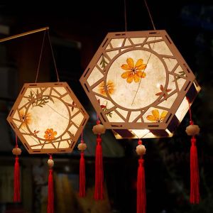 HUNIU Retro Wooden Paper Kids Gift DIY Pendants Chinese Style Festival Lantern Party Decor Festival Decorations Handmade Lanterns