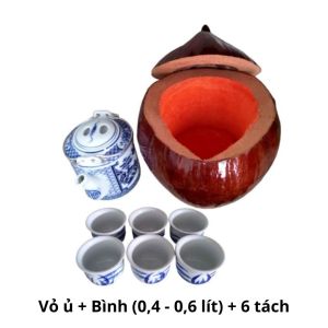 Bình ủ trà trái dừa sơn bóng / Bình trà 04 - 06 lít / Bộ 6 tách uống trà / Pha trà bắc cực ngon