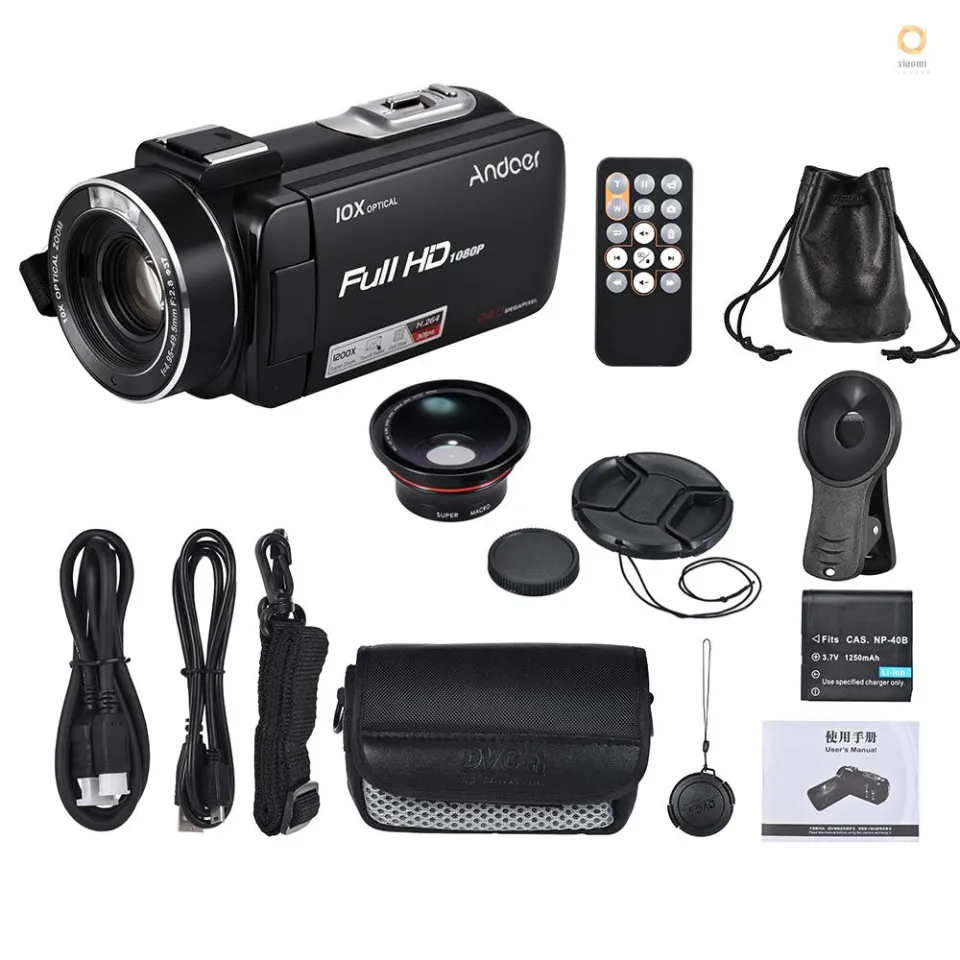 XXX QUP Andoer HDV-Z82 1080P Full HD 24MP Digital Video Camera Camcorder  with 0.39X Wide Angle + Macro Lens 3 LCD Touchscreen Remote Control LED  Light Support 10X Optical Zoom Externa |