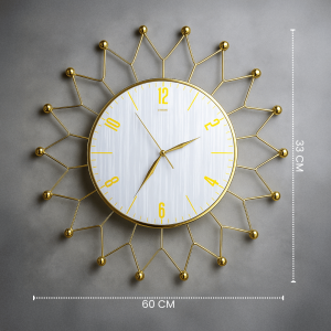 Jam Dinding Analog Silent Sweep Movement Desain Sunrise Bingkai Emas untuk Dekorasi Ruang Tamu
