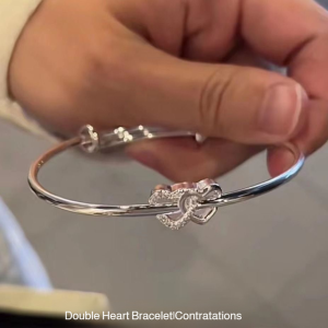 กําไล สร้อยข้อมือ ประณีตและมีเกียรติ เครื่องประดับมือ ปรับได้ หรูหรา อ่อนนุ่ม หัวใจคู่ ประดับเพชร