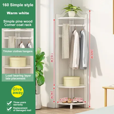Solid Wood Coat Rack Turn Corner Floor Hanger Bedroom Rack Clothes Storage Rack Drying Rack