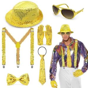 Dance Star Costumes 80s 90s Stage Outfits Halloween Cosplay Role Play Party Costume Accessories Sequins Gloves Necktie