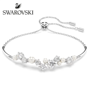 SWAROVSKI Luxury (New) Constella round cut white diamond pearl bracelet S925 sterling silver womens fashion bracelet