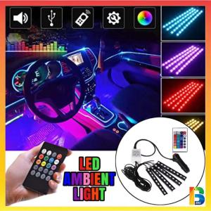 4PCS LED AMBIENT LIGHT Car Interior Remote Music Light Rainbow RGB LED Light Strip Car Foot Lamp Lampu Kaki Kereta