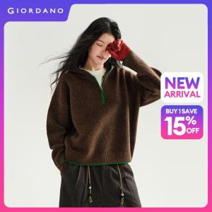 Giordano Women Contrast trim half zip hooded sweater Free Shipping 18356826