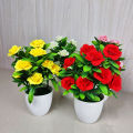 Tanaman Hias Pot Bunga Mawar Artificial Ornamen Bahan Plastik Mini Palsu Dekorasi Ruangan PBP62. 
