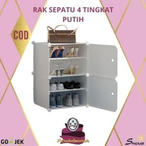RAK SEPATU 4 TINGKAT ADA PENUTUP ANTI DEBU / RAK SEPATU 4 SUSUN 2 PINTU / KOTAK SEPATU RAK SEPATU BOX SHENAR - PERABOTMURAH
