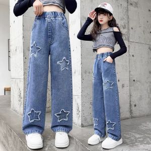 Maong Pants for Kids Girls 5-12 Years Old New Cute Butterfly Design Trendy Wide Leg Flare Pants for Kids