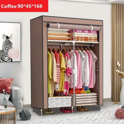 Curtain Wardrobe/ Wardrobe with drawer & Organizer / Almari Baju / Multifunctional Wardrobe/Bedroom Furniture Clothes Rack