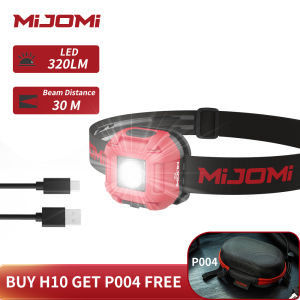 ไฟหน้าขนาดเล็กชาร์ตไฟได้ MIJOMI H10ไฟหน้าไฟฉายติดศีรษะ3โหมดน้ำหนักเบาพกพาได้เอียงได้180องศากันน้ำสำหรับการเดินป่าการวิ่งตอนกลางคืนเล่นกีฬากลางแจ้ง