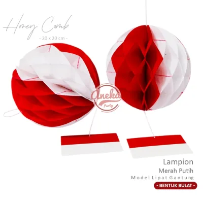 Lampion Honeycomb Lipat Merah Putih Dirgahayu 17 Agustus Dekorasi Gantungan HUT RI 17 / Pompom Bulat