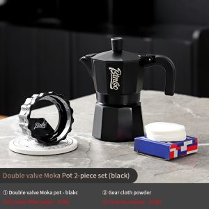 BINCOO Double Valve Moka Pot with Stove Extractor Espresso Coffee Pot Home and Outdoor Small Brewing Coffee Set 2Cups