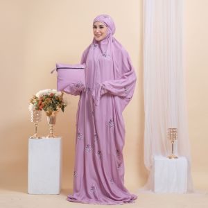 Mukena Terusan Dewasa Bordir Bunga Timbul Rayon Adem Lembut Mukenah Terbaru2024